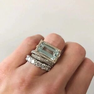 Elegant Silver and Blue Gemstone Ring Set
